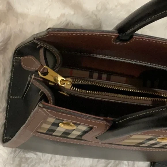 Burberry Black & Brown Plaid Tote Bag - Picture 4 of 8